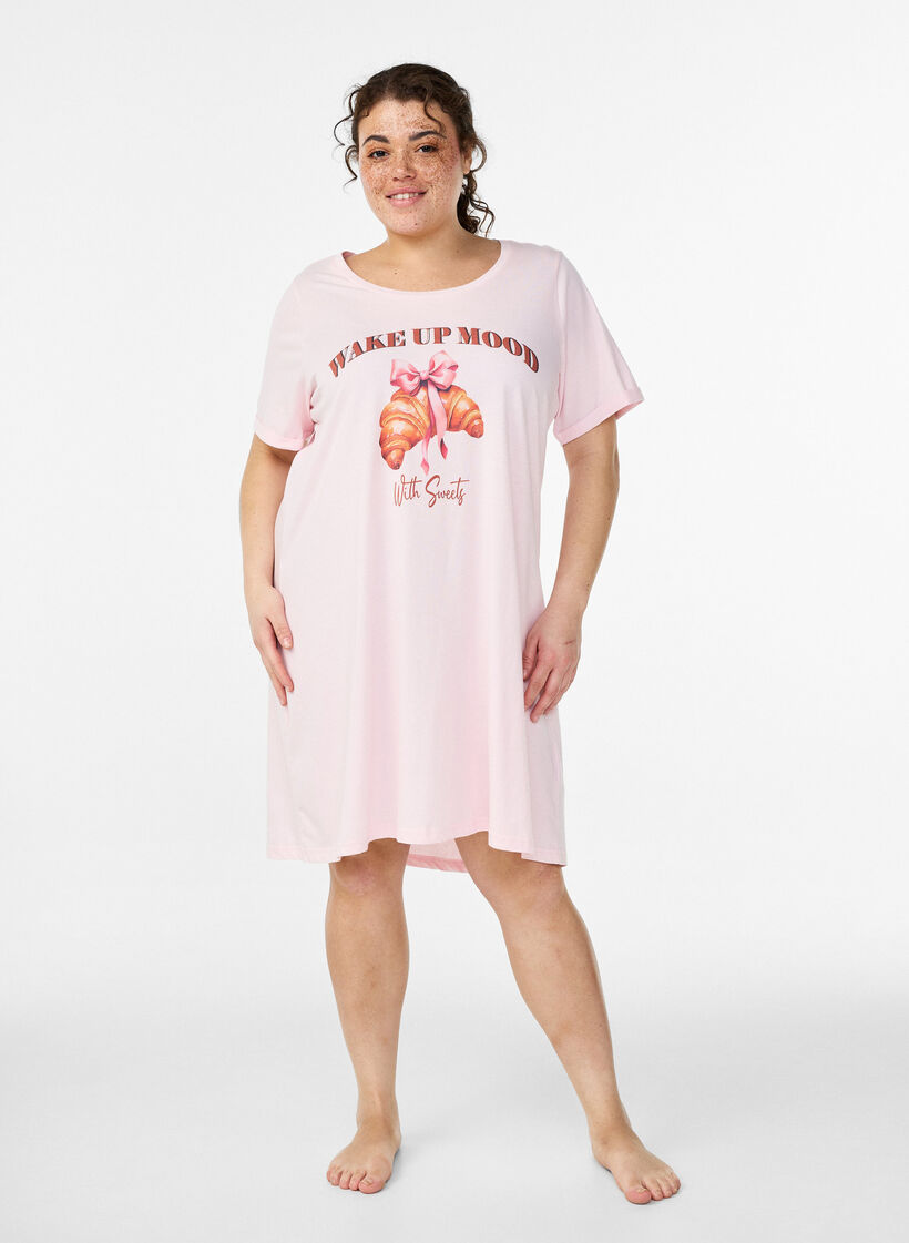 Kortermet nattkjole i &oslash;kologisk bomull, Rosa, Model image number 0
