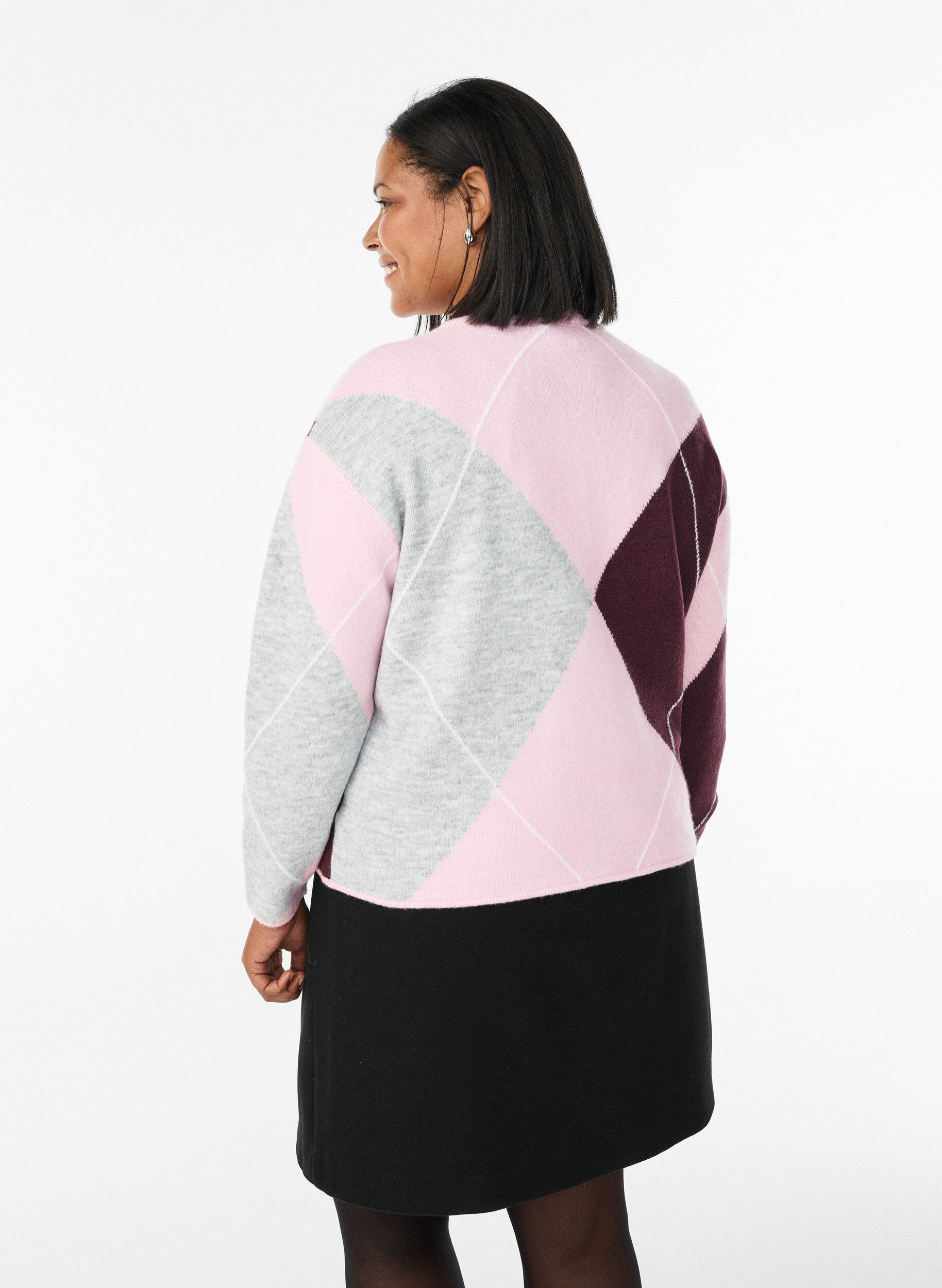 Zizzi Cardigan med argylem&oslash;nster og rund hals, Rosa, Model image number 2