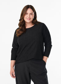 Langermet bluse med blomstrete tekstur, Svart Langermet bluse med blomstrete tekstur, Svart, Model