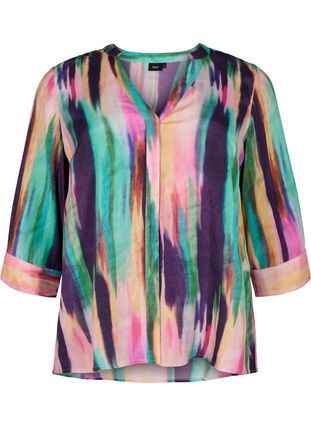 Mønstrete skjorte med 3/4-ermer, Purple AOP, Packshot image number 0