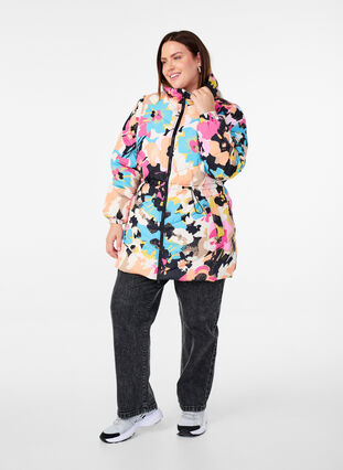 Zizzi Fargerik jakke med hette, Multi Color, Model image number 2