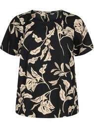 FLASH - Kortermet bluse med trykk, Black Off White Fl.