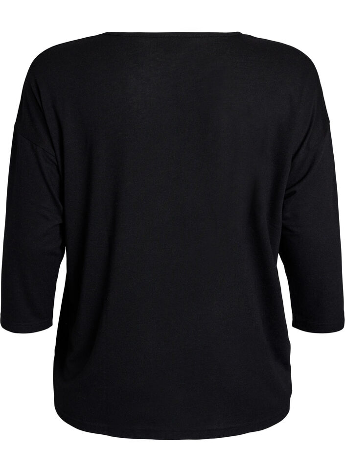 Jersey bluse med 3/4 ermer, Svart, Packshot image number 1