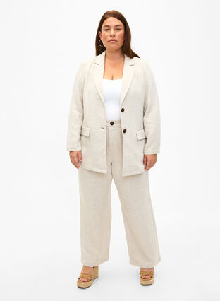 Zizzi Blazer i materialblanding med lin, Rainy Day, Model image number 2