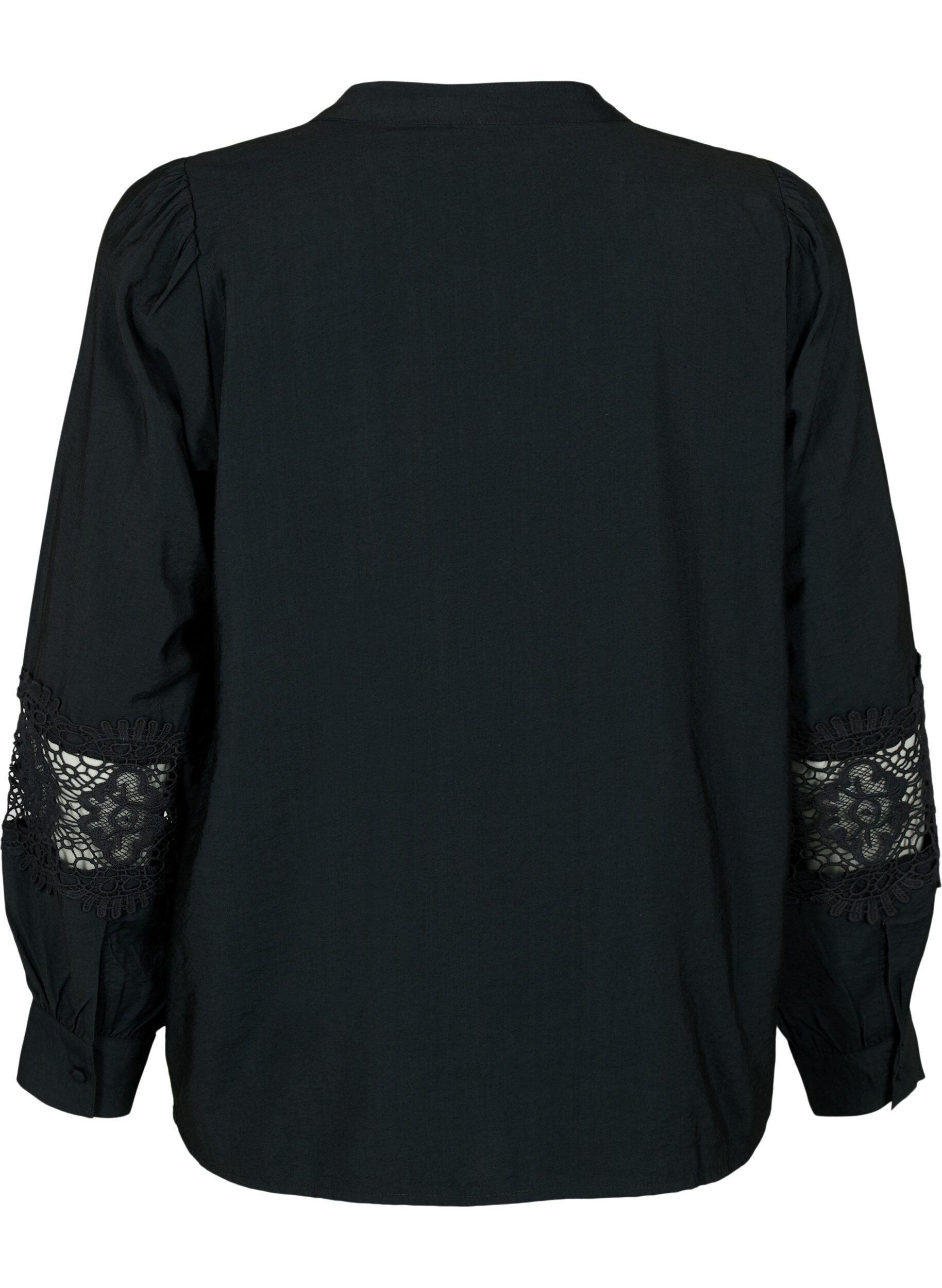 Zizzi Viskosebluse med heklede detaljer, Black, Packshot image number 1