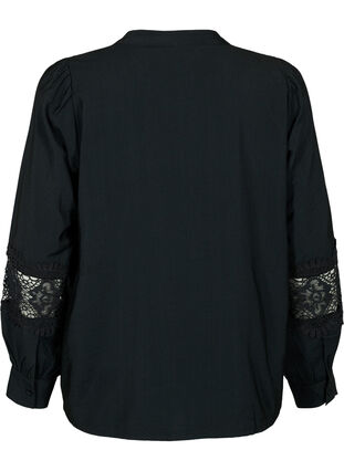 Zizzi Viskosebluse med heklede detaljer, Black, Packshot image number 1