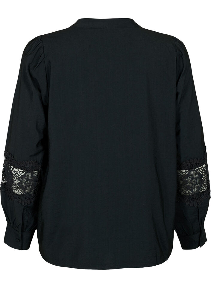Viskosebluse med heklede detaljer, Black, Packshot image number 1