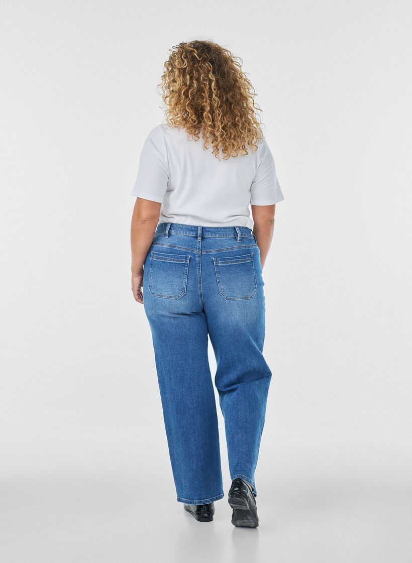 Straight jeans med et lett slitt utseende, Bl&aring;, Model image number 1