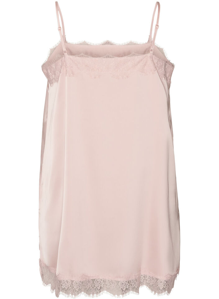 Lang satintopp med blonder i kantene, Rosa, Packshot image number 1