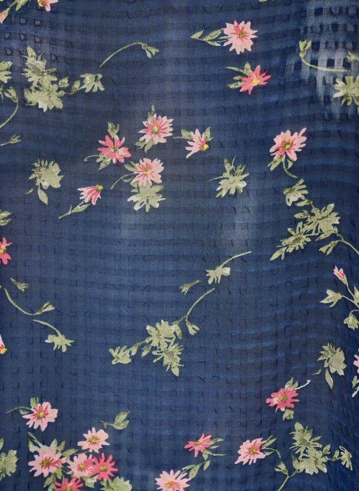 Bluse med blomstertrykk og V-hals, Bl&aring;, Packshot image number 2
