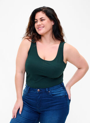 Zizzi Ensfarget basistopp i bomull, Grønn, Model image number 0