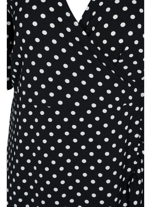 Mønstrete omslagskjole med korte ermer, Black Dot, Packshot image number 2