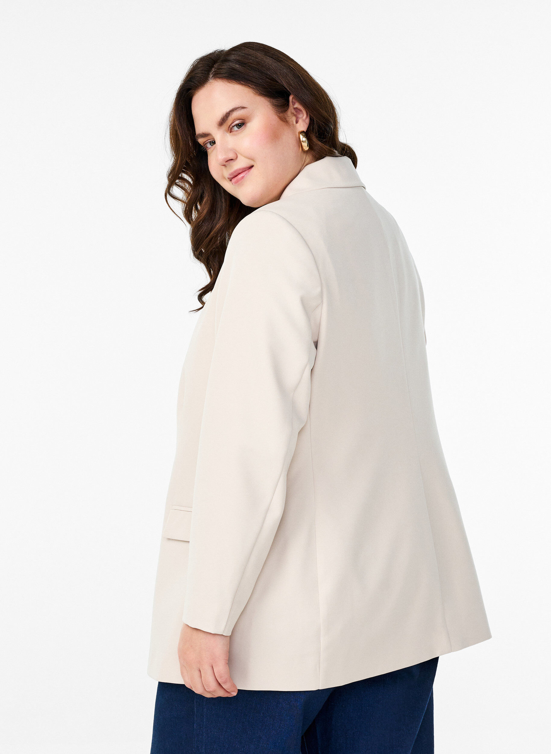 Zizzi Klassisk blazer med knappelukking, Beige, Model image number 2