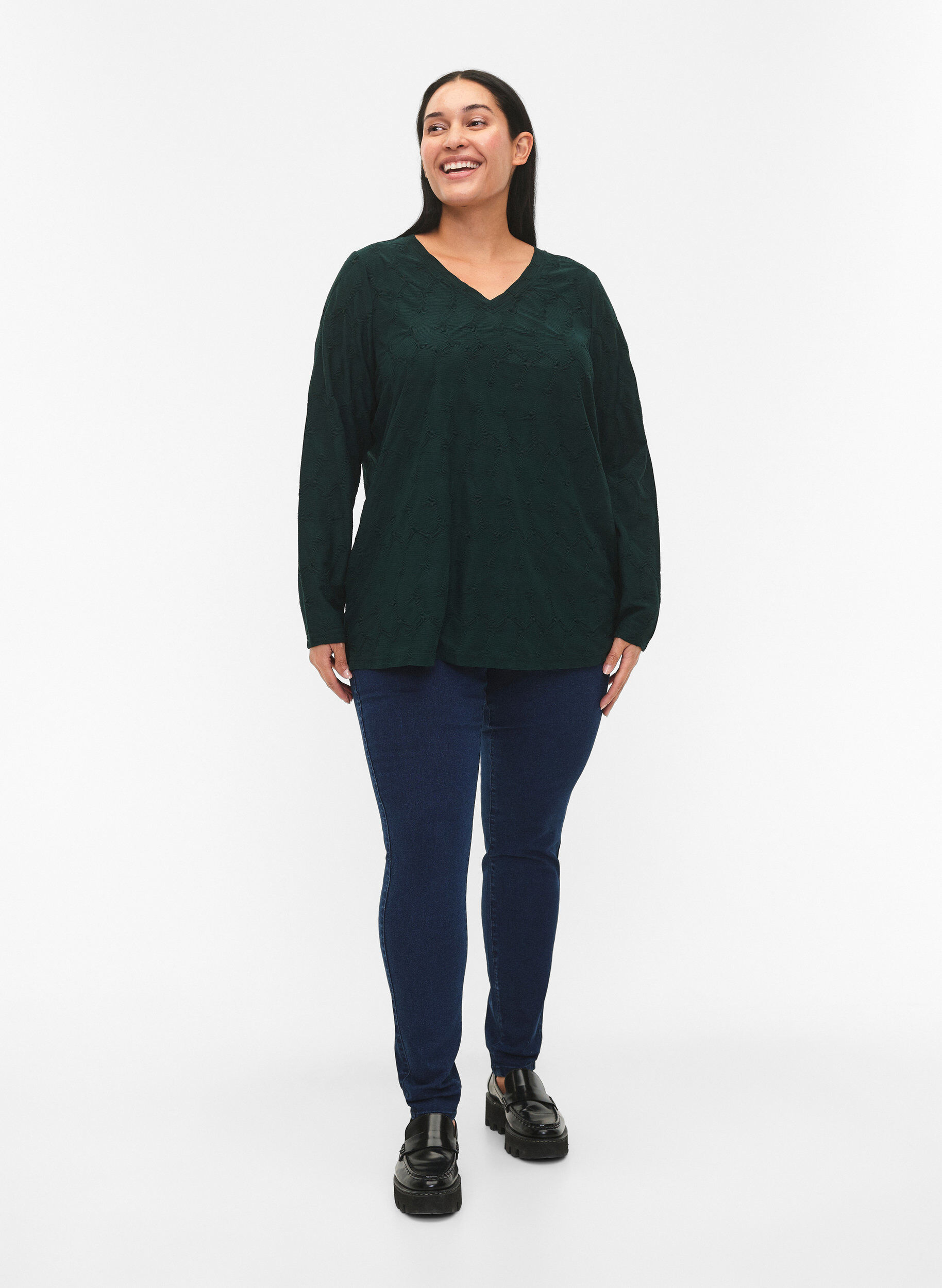 Zizzi FLASH - Jeggings med bred strikk i midjen, Bl&aring;, Model image number 0