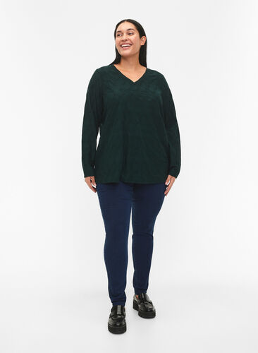 Zizzi FLASH - Jeggings med bred strikk i midjen, Blå, Model image number 0