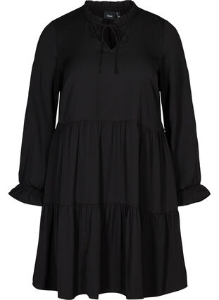 Kjole med legg og knytedetalj, Black, Packshot image number 0