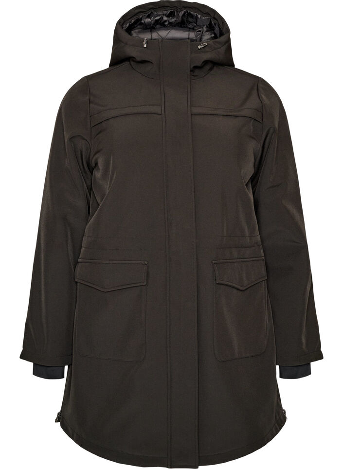 Vannavvisende softshell jakke med vattert f&ocirc;r, Svart, Packshot image number 0