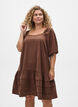 Kort cordfløyelskjole med firkantet halslinje, Brun, Model image number 0