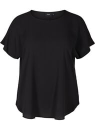 Kortermet bluse med rund hals, Svart
