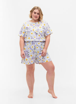 Løs pysjamas shorts med mønster, Lavender Blue AOP, Model image number 3