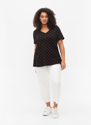 T-skjorte i bomull med mønster, Black AOP, Model image number 2