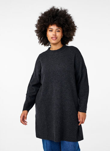 Zizzi Lang strikket bluse med lange ermer, Dark Grey Melange, Model image number 0
