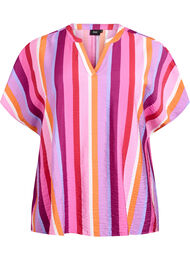 Stripete bluse i viskose med korte ermer, Multi color stripe