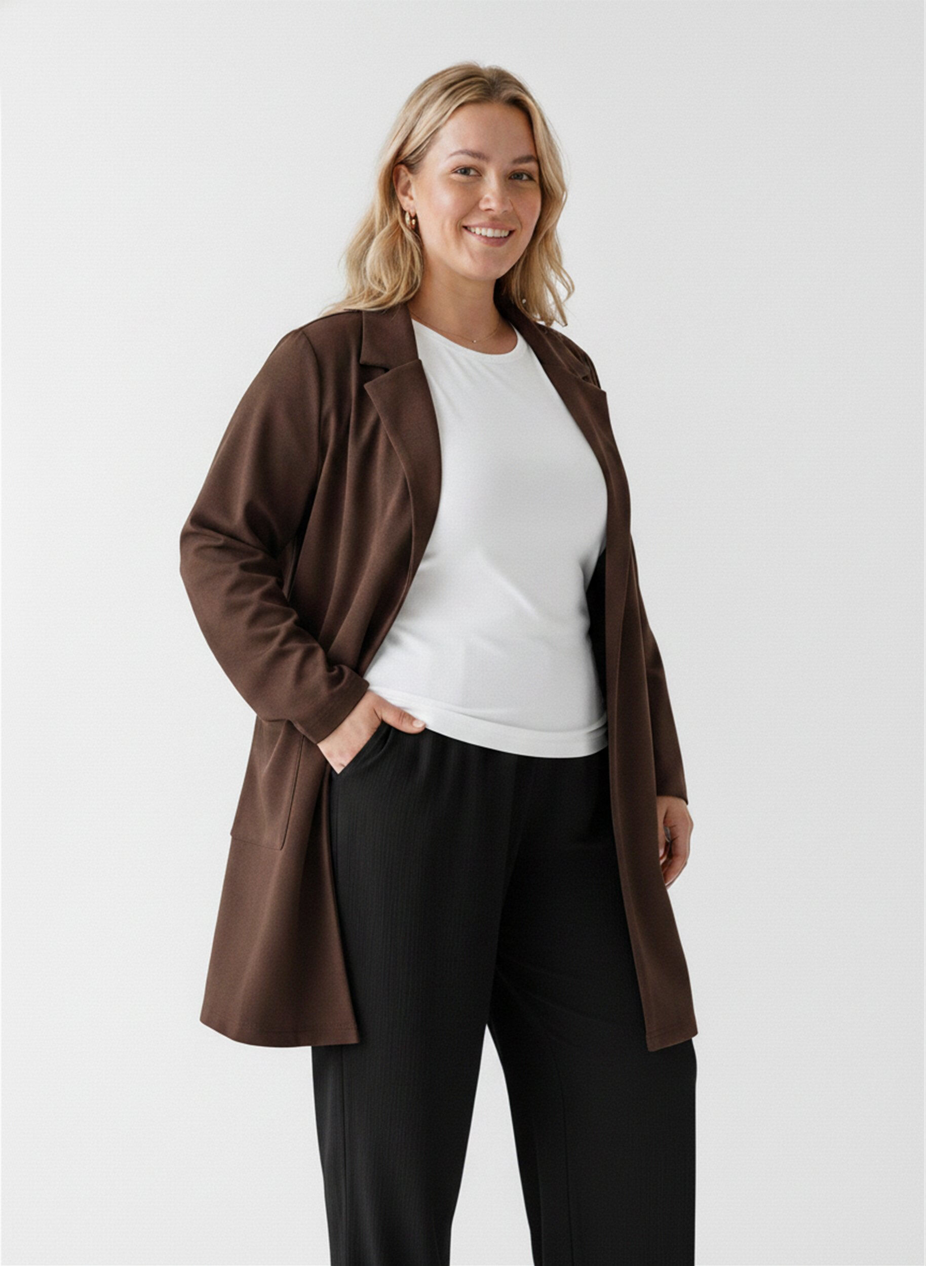 ZizziLang blazer med lommer, Brun, Model image number 0