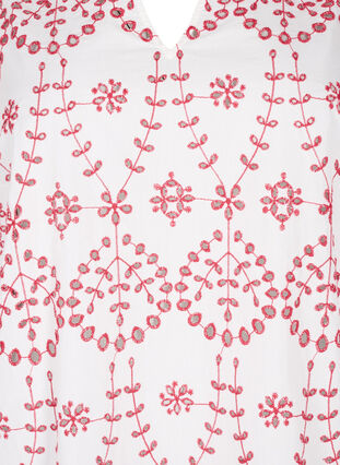 Bluse med trekvartlange ermer og kontrastfarget engelsk broderi, White w. Red, Packshot image number 2