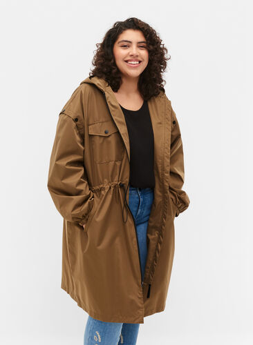Vindtett parkas med justerbar midje, Teak, Model image number 0