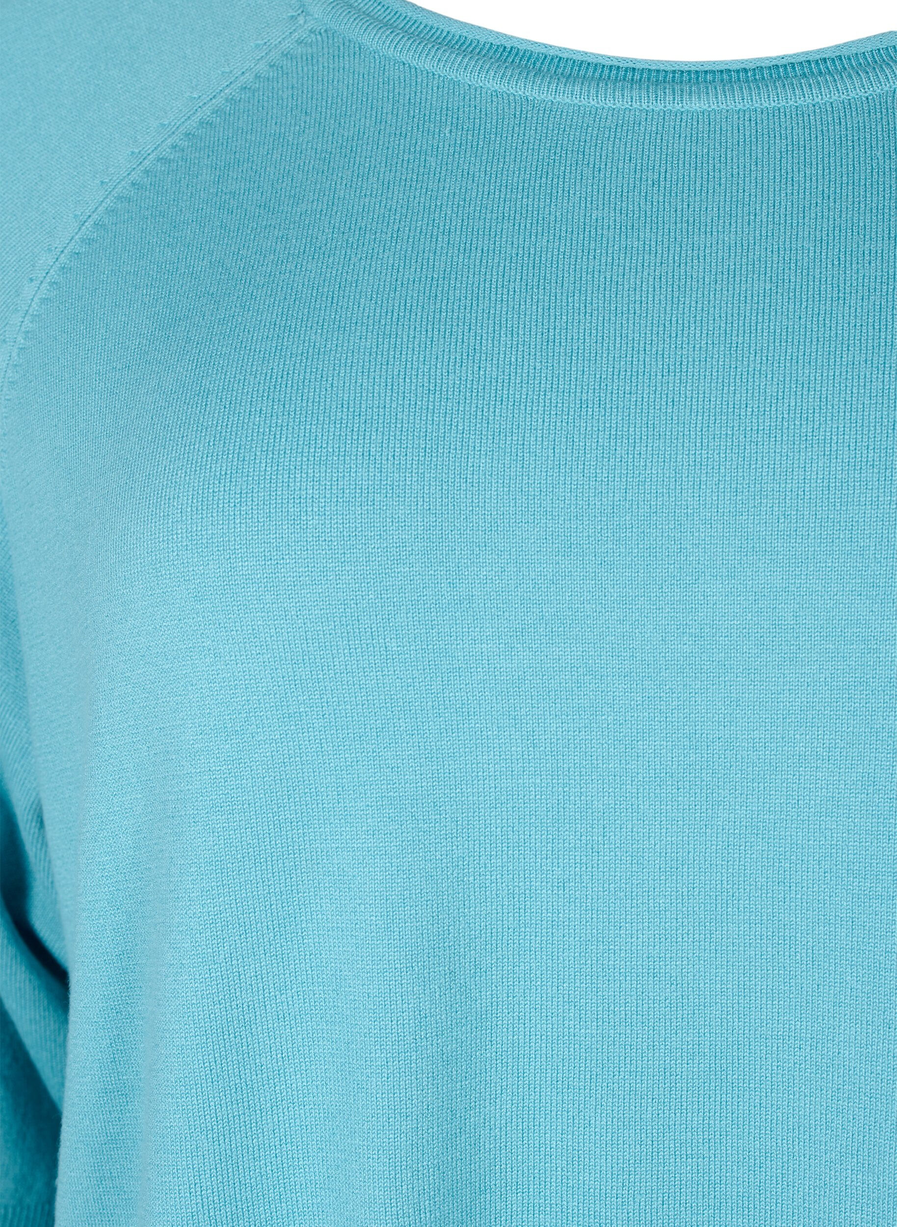 Zizzi Strikket bluse i viskose med 3/4 ermer, Reef Waters, Packshot image number 2