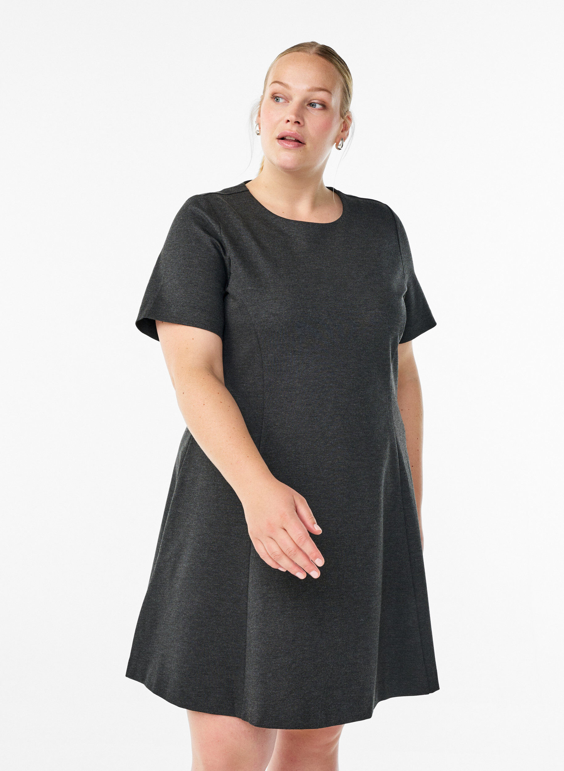 ZizziKort A-linje jersey kjole, Gr&aring;, Model image number 0