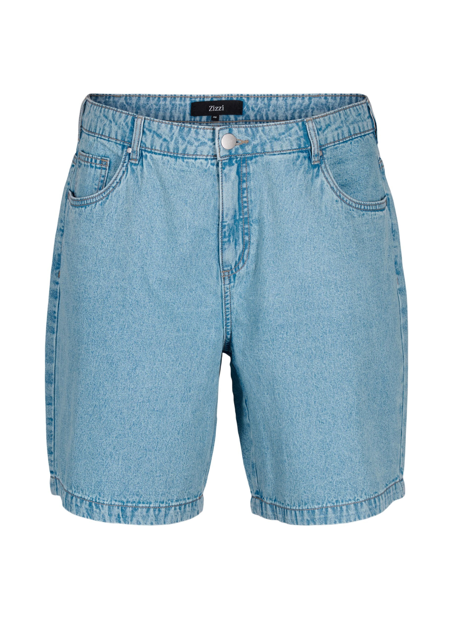 Zizzi Dongerishorts med h&oslash;y midje, Light Blue Denim, Packshot image number 0
