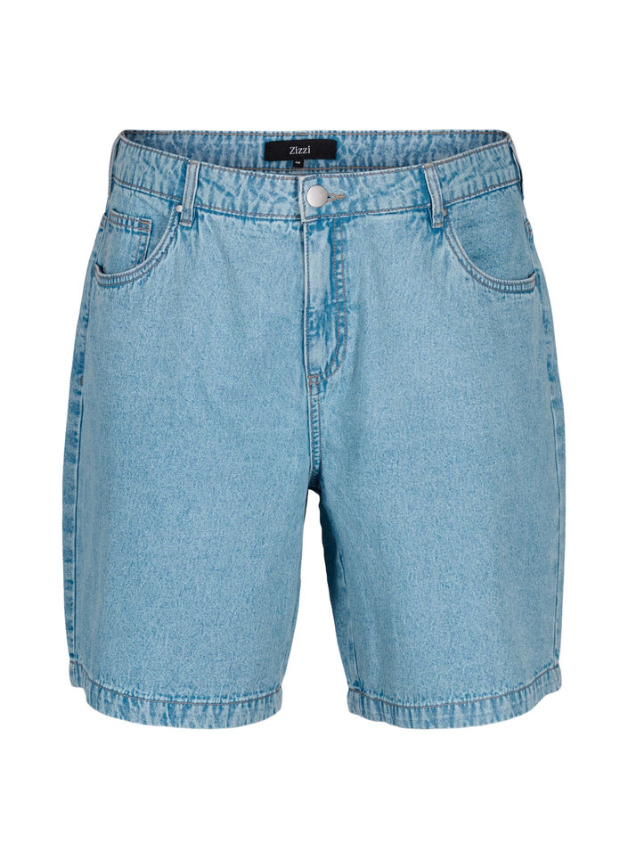 Dongerishorts med høy midje, Light Blue Denim, Packshot image number 0