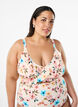 Blomstrete bikinioverdel med volangdetaljer, Beige, Model image number 0