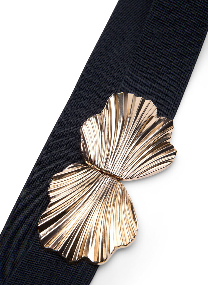 Elastisk midjebelte med gullfarget spenne, Black, Packshot image number 2