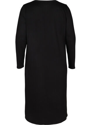 Ensfarget kjole med lange ermer og splitt, Black, Packshot image number 1
