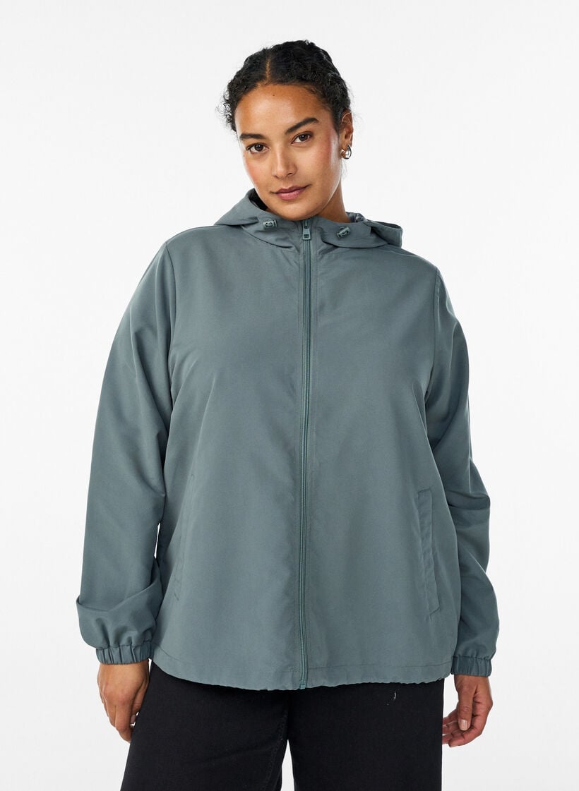 Lett jakke med hette og glidel&aring;s, Gr&oslash;nn, Model image number 0
