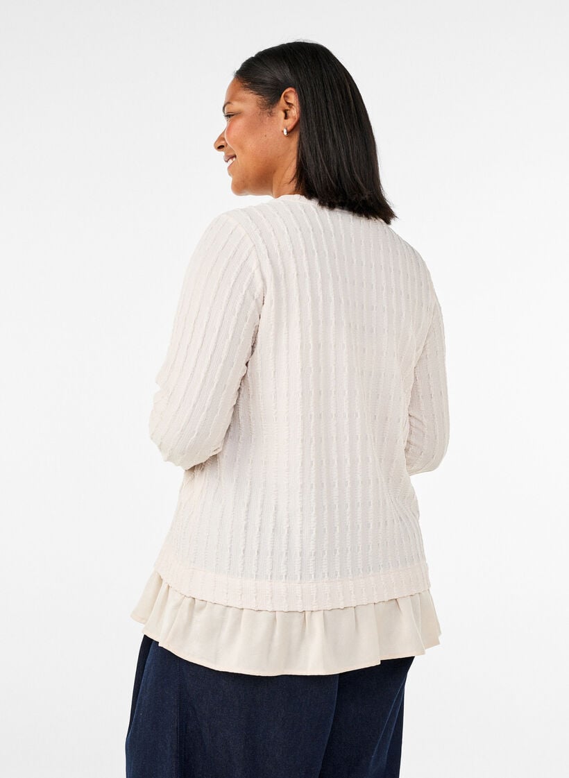 Bluse med struktur og volangkant, Vanilje, Model image number 2