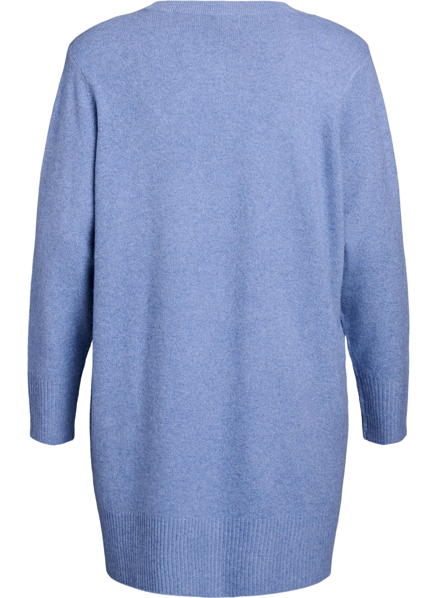 ZizziRibbestrikket cardigan med lommer, Bl&aring;, Packshot image number 1