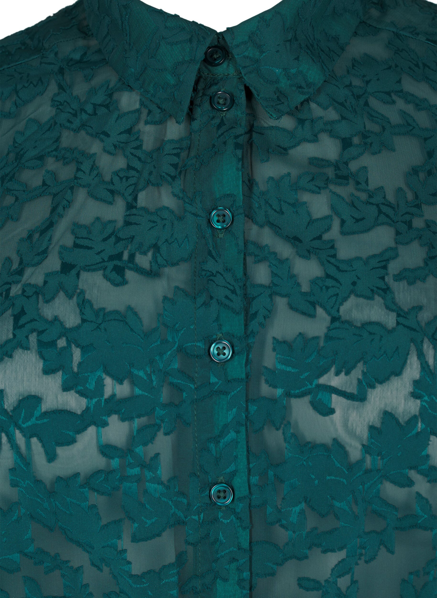 Zizzi Jacquard-skjorte med knapper, Rain Forest, Packshot image number 2