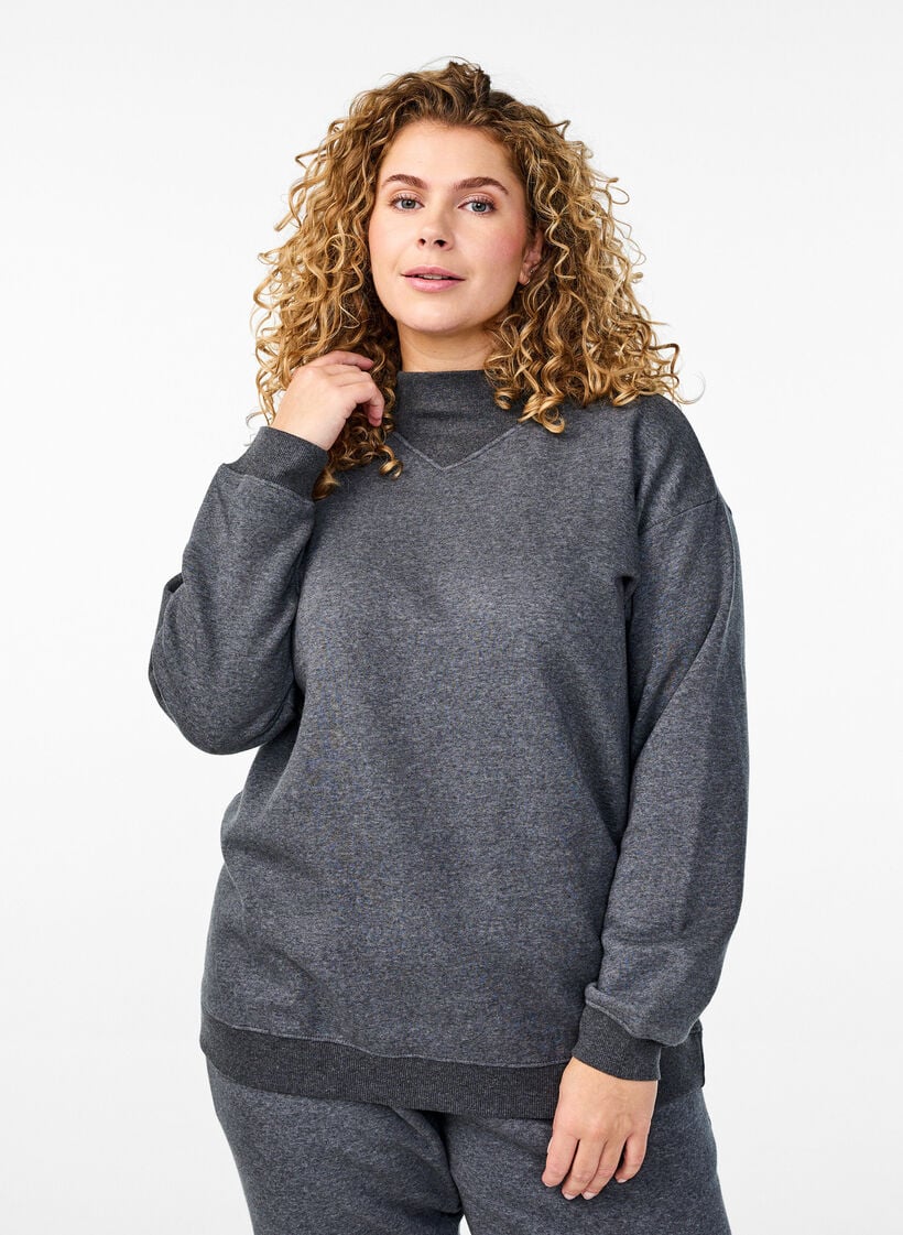 Sweatshirt med høy hals og lange ermer, Grå, Model image number 0