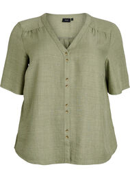 Skjortebluse med V-hals eog korte ermer, Oil Green