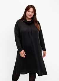 Jerseykjole med høy hals og lommer, Black, Model