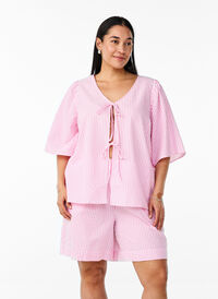 FLASH - Stripete shorts med høy midje, Rosa FLASH - Stripete shorts med høy midje, Rosa, Model