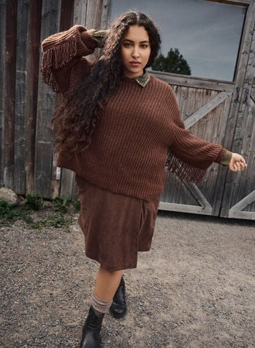 Zizzi Kort skjørt i cordfløyel, Brun, Image image number 0