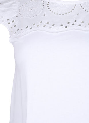 T-skjorte i økologisk bomull med engelske blonder, Bright White, Packshot image number 2