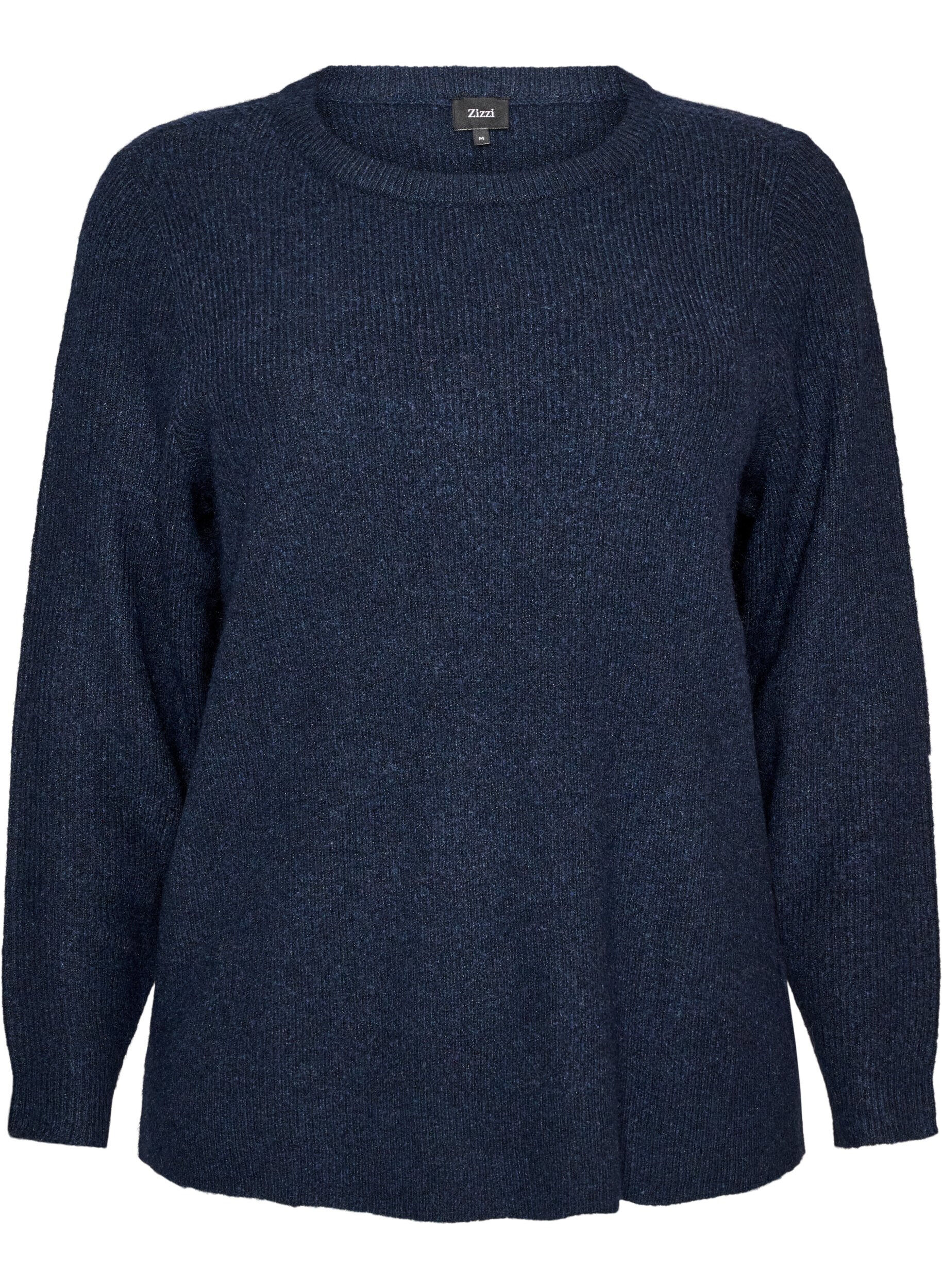 ZizziMelert strikkebluse med rund hals, Bl&aring;, Packshot image number 0