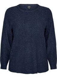 Melert strikkebluse med rund hals, Bl&aring;