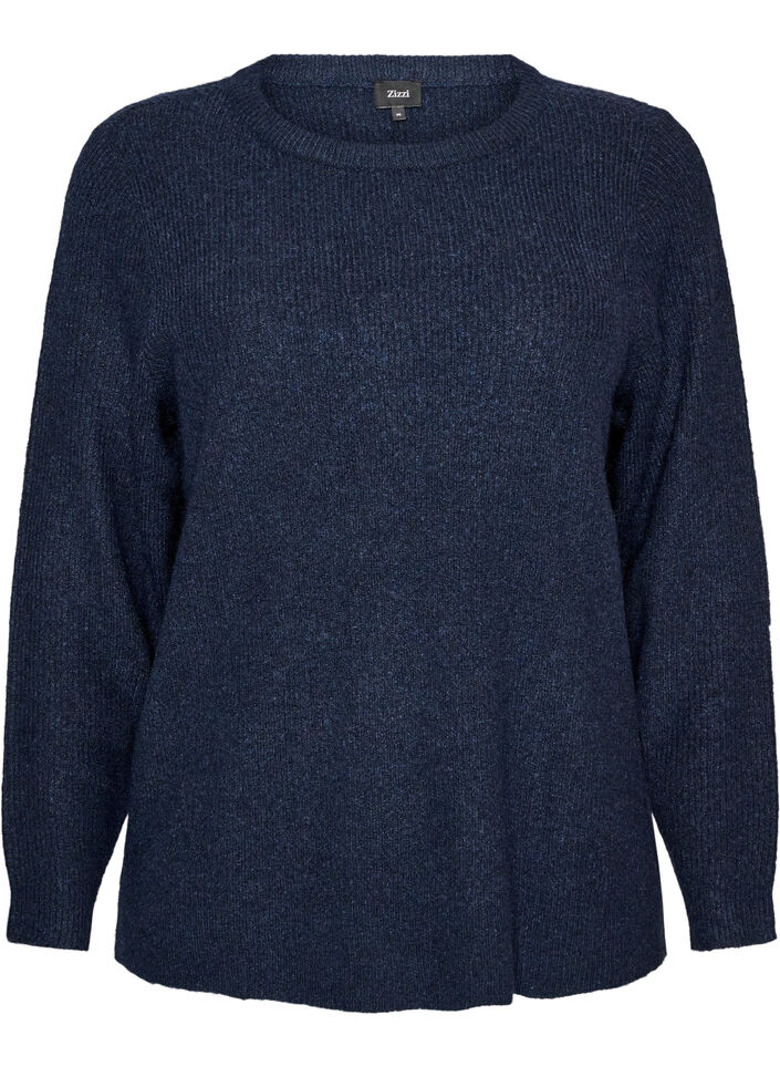 Melert strikkebluse med rund hals, Bl&aring;, Packshot image number 0